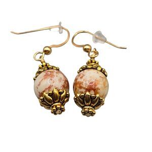 Pierced Agate Stone Like Earrings Dangle Gold Tone French Wire Vintage Style